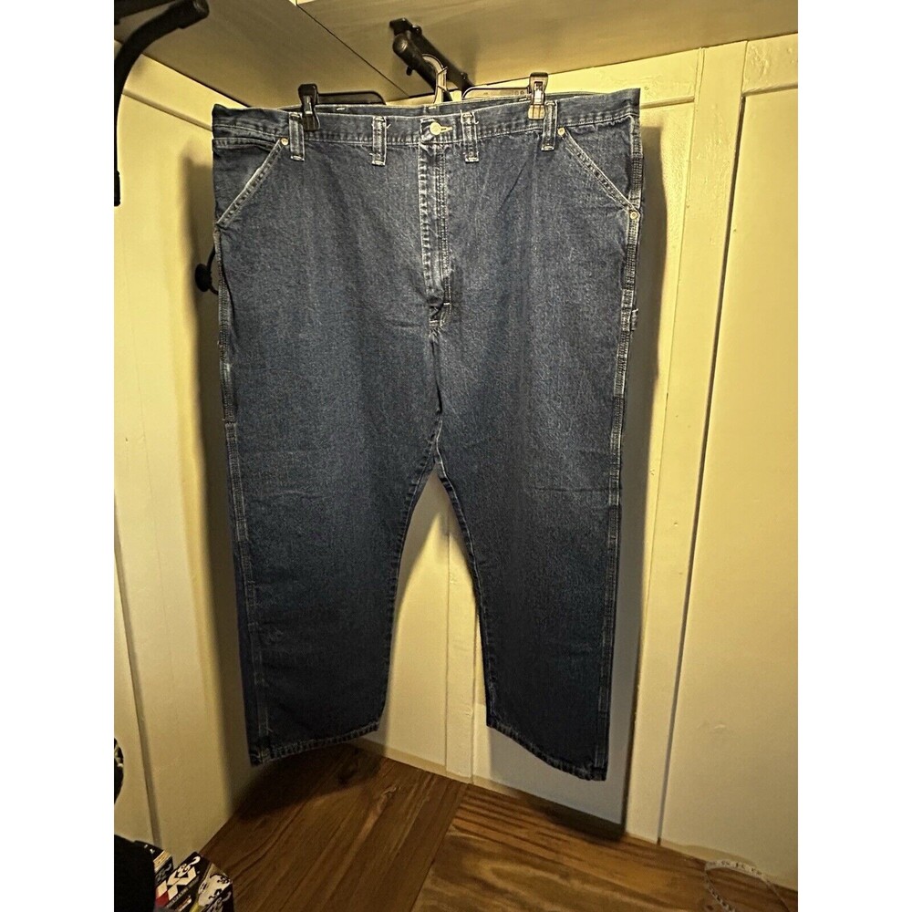 Wrangler Carpenter Jeans Men 48x30 Blue Straight Leg Dark Denim Pants